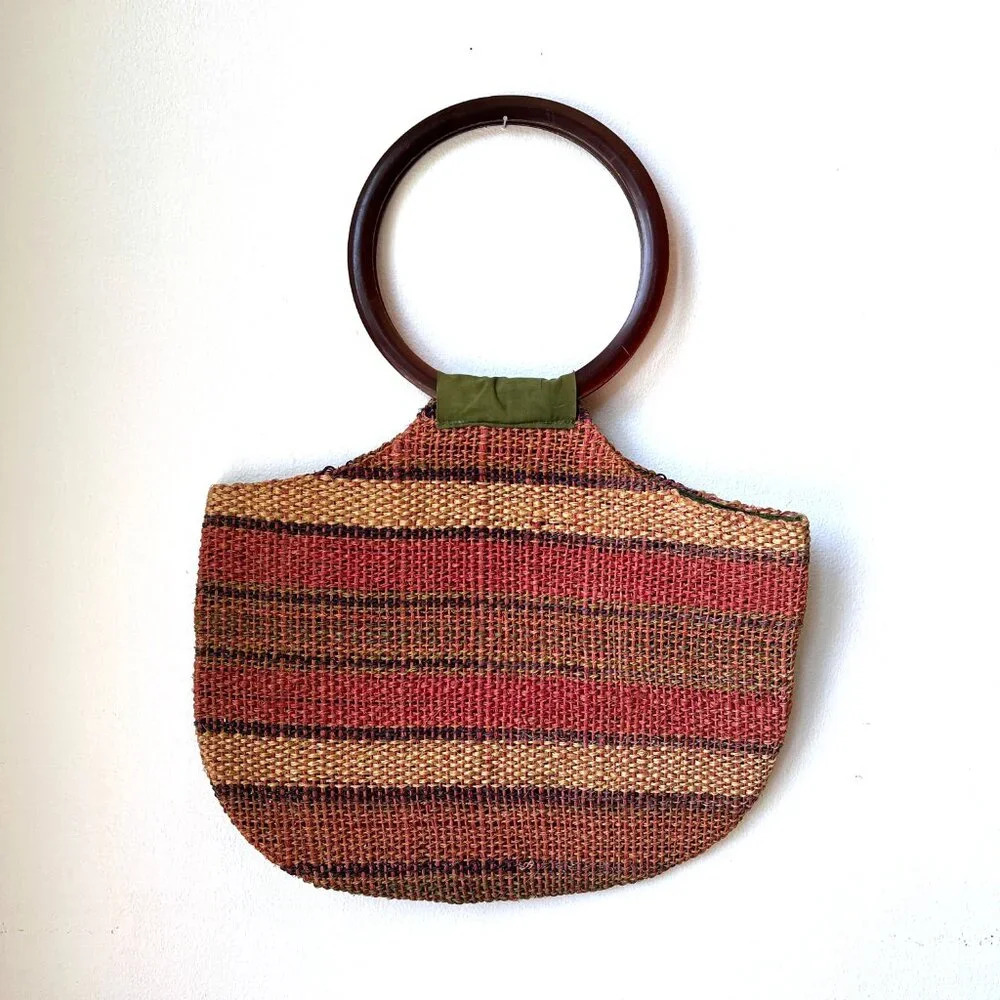 Vintage 40s 50s Striped Straw and Lucite Market Handbag Purse Bag - Picture 6 of 6